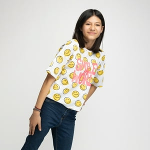 Polera Niña Smiley World Full Print Blanco Smiley