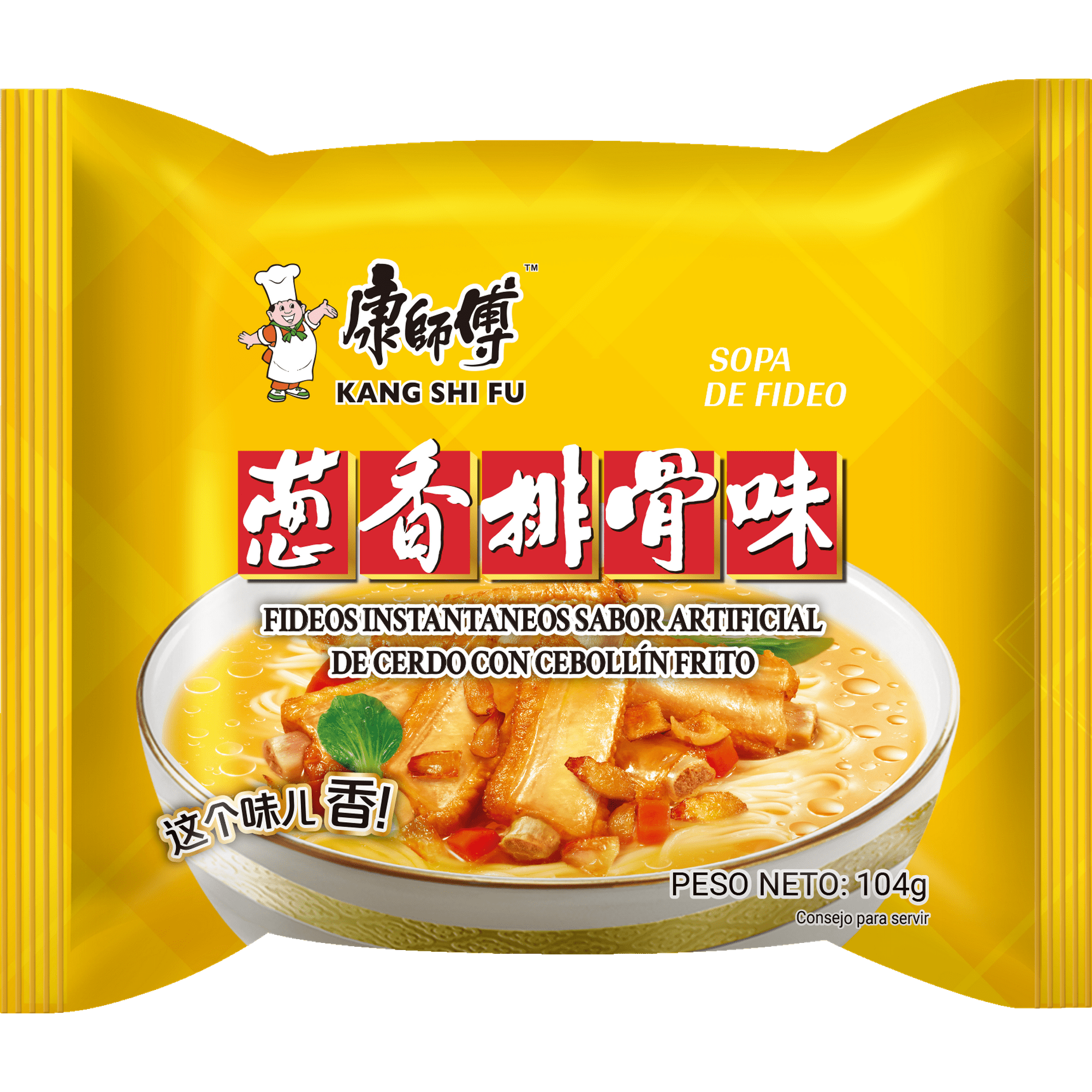 Fideo Instantaneo Kang Shi Fu Sabor Artificial De Cerdo Con Cebollín Frito 104g*30 Bolsas