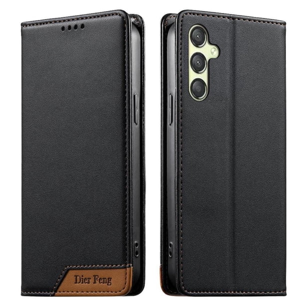 Funda Tipo Cartera de Cuero Sintético para Samsung Galaxy A25 Bloqueo RFID, con Ranuras para Tarjetas y Bolsillo para Efectivo, Cierre Magnético Fuerte Negro