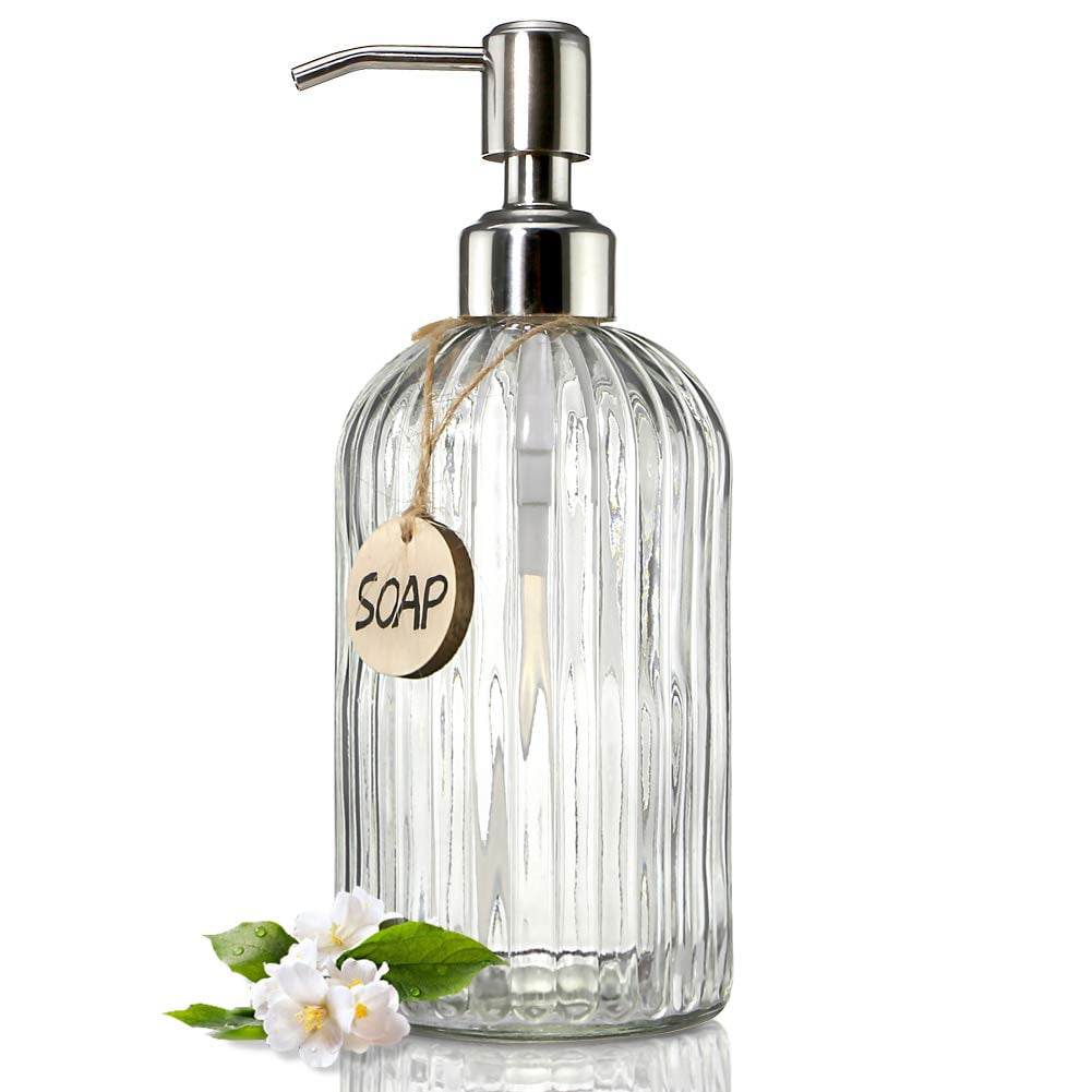 Jasai - Dispensador De Jabón De Vidrio Transparente De 500 Ml Con Bomba De Acero Inoxidable