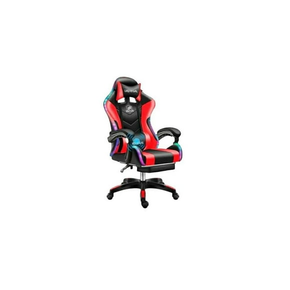 Silla Gamer Con Luz Rgb Reposapiés Y Masajeador Reclinable C - rojo.