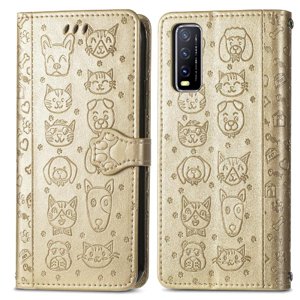 Funda Cartera Foxdock Para Vivo Y20 , Flip Pu Con Relieve De Gatos Y Perros, Tarjetero Y Soporte