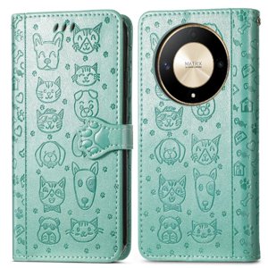 Funda Cartera Foxdock Para Honor X9B , Flip Pu Con Relieve De Gatos Y Perros, Tarjetero Y Soporte