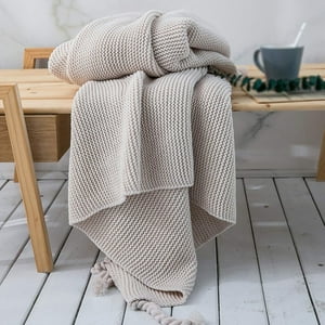 Wyj Hogar - Manta Encaje De Lana Gruesa Tejida A Mano Premium 150X230Cm Beige