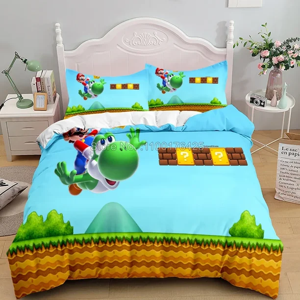 Game Super Mario Luigi Duvet Cover Set Double Full King Size Bedding Set Warm Comforter Polyester Quilt Cover Children Gift Bed Sheets