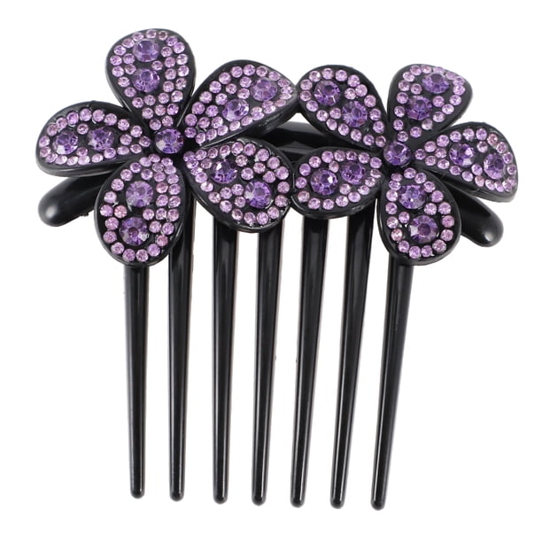 Unique Bargains 1 Pc Peine de Inserción de Cabello Conveniente para Mujeres para Cabello Liso y Rizado Resina con Diamantes de Imitación Púrpura
