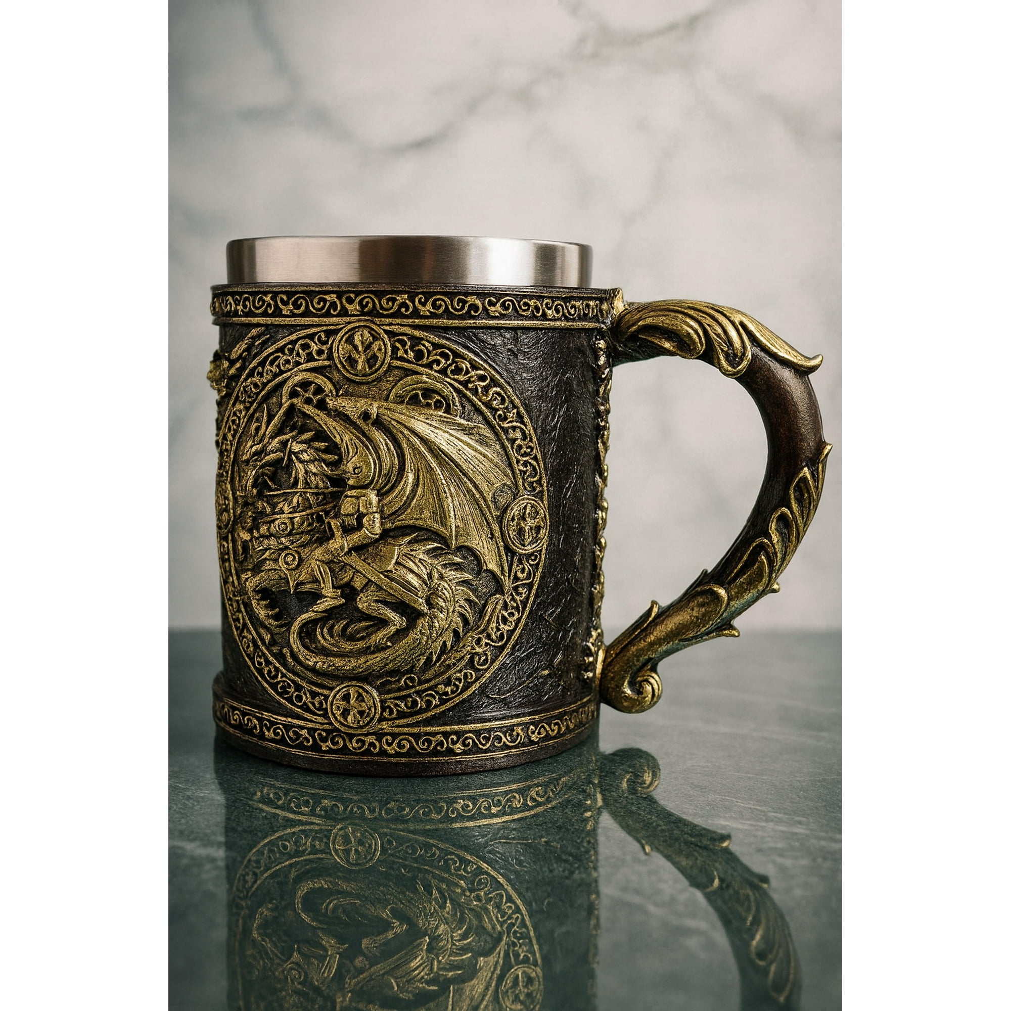 Decostilo - Tazon - Taza Termica De Acero Con Diseño De Dragon En 3d