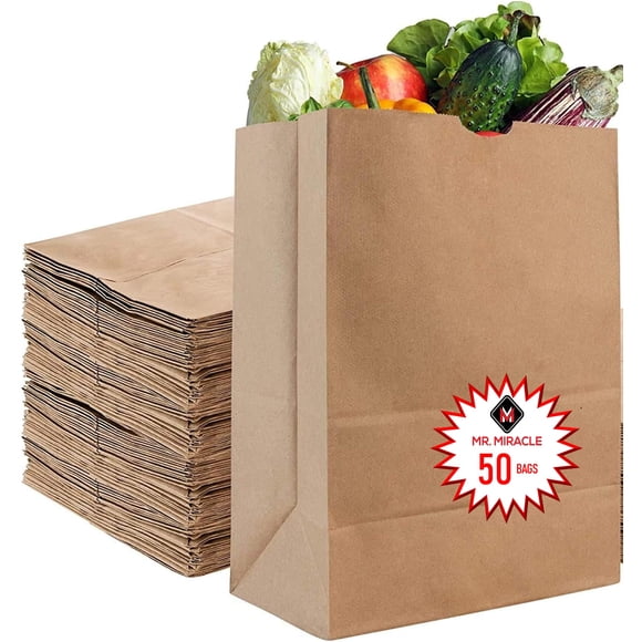 Bolsas de papel para supermercado Mr Miracle, 26 kg, color marrón, 50 unidades, 57 libras