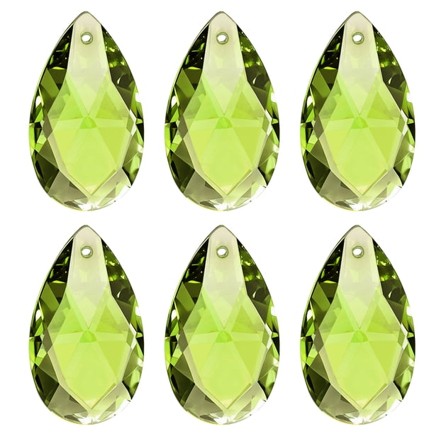 Uxcell K9 Cristales Colgantes Cuentas en Forma de Lágrima, Paquete de 6 Prismas de Candelabro de 38mm Partes de Cuentas Colgantes para Lámpara DIY para Decoración de Artes y Manualidades, Verde Oliva