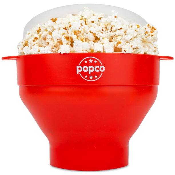 Cuenco de palomitas de maíz POPCO para microondas, de silicona, para aperitivos, color rojo