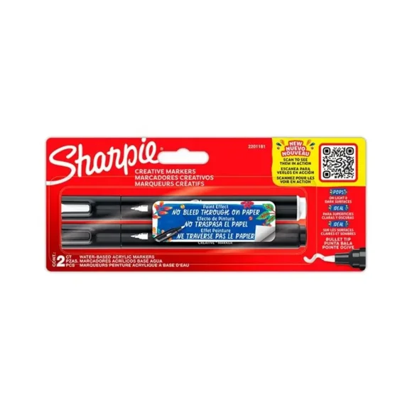 Set 2 Marcadores Sharpie Acrylic P. Bala Blanco y Negro