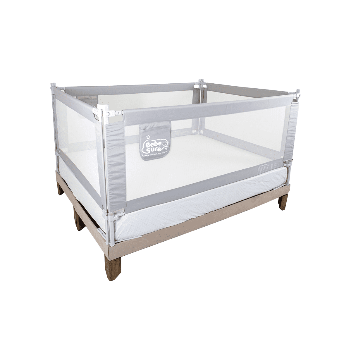 Bebe Sure - 4 Barandas Gris Para Cama Súper King 200x200x200x200 Cm Para Colchón Altura Hasta 27 Cm