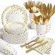 thumbnail image 1 of AIRE White Gold Dot Paper Plates Set, 175PCS Disposable Dinnerware, 1 of 3