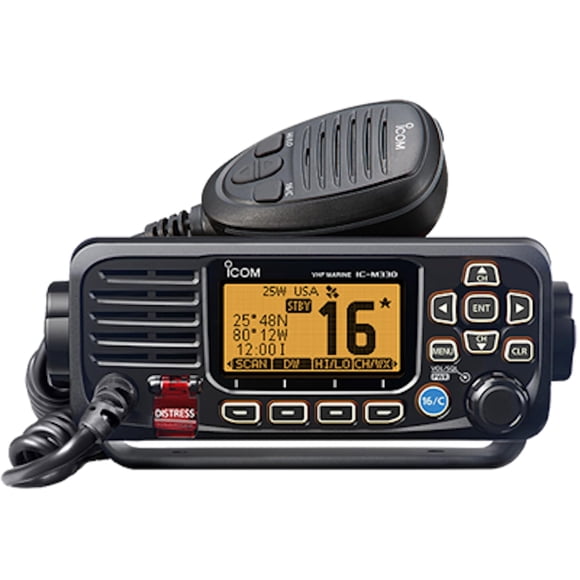 Radio VHF ICOM básica compacta con GPS AquaQuake negra