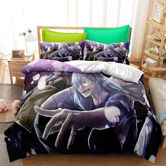 Cartoo-n Anim-e Duv-et Co-ver B-dding Jujuts-u Kaisen 3- Piece Se-tBed D-uvet Cov-er with Pillo-wcases S-uper- Soft Duvet C-over wit-h Pillo-wcases