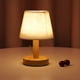 thumbnail image 1 of Lámpara de mesa de noche pequeña de madera YKCGG con pantalla de lino, 1 of 7