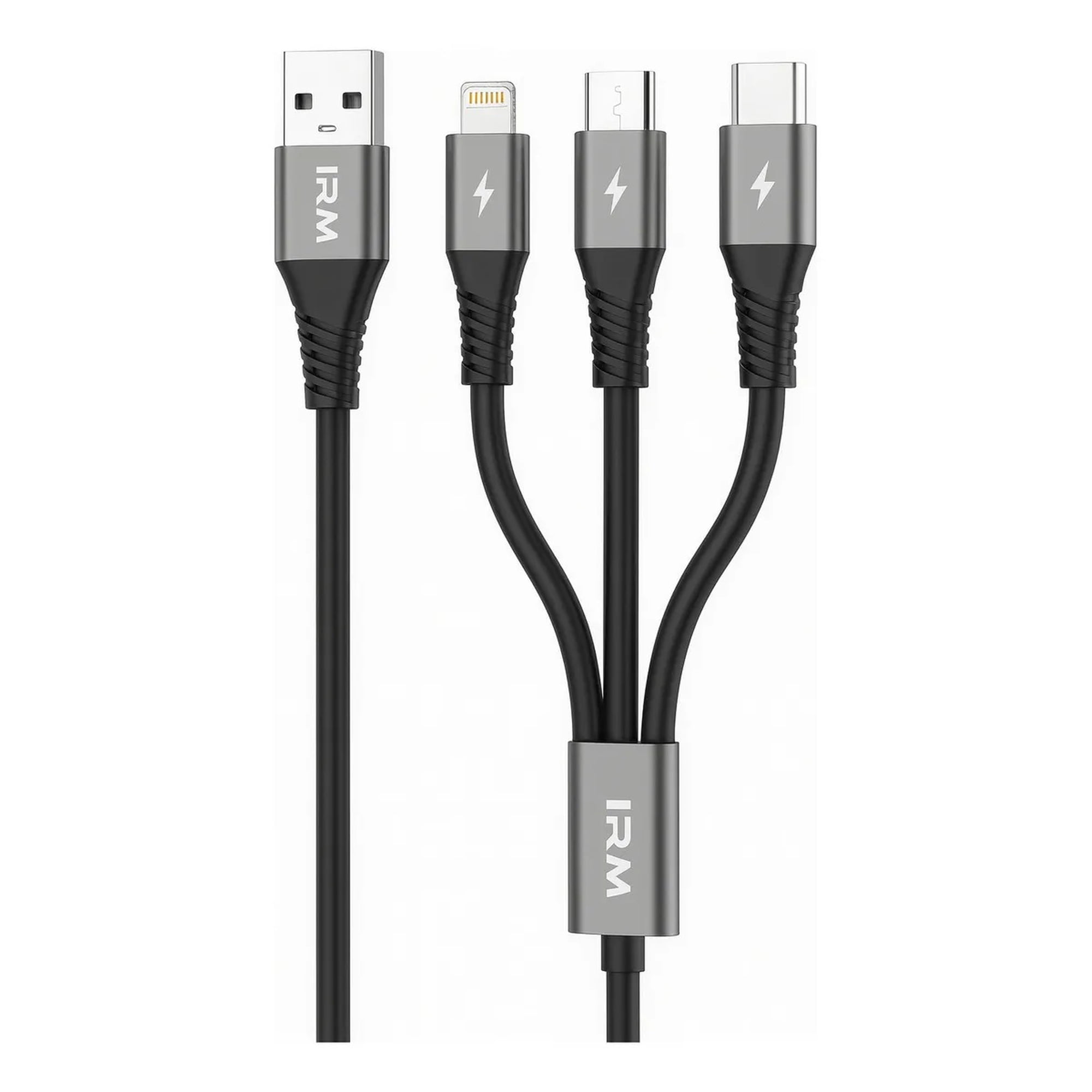 Irm - Cable Multicargador M2, 3 En 1, Conectores Compatibles Con Iphone, Tipo C Y Micro V8, 1.2m, Carga Rápida 2.4a