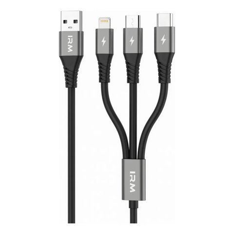 Irm - Cable Multicargador M2, 3 En 1, Conectores Compatibles Con Iphone, Tipo C Y Micro V8, 1.2M, Carga Rápida 2.4A