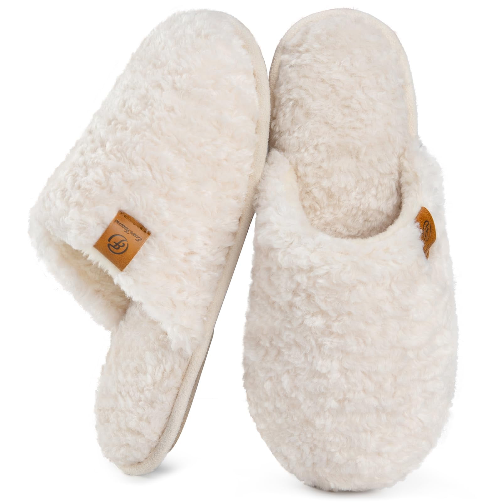 Pantuflas Fuzzy De Espuma Viscoelástica Para Mujer Everfoams En Color Crema