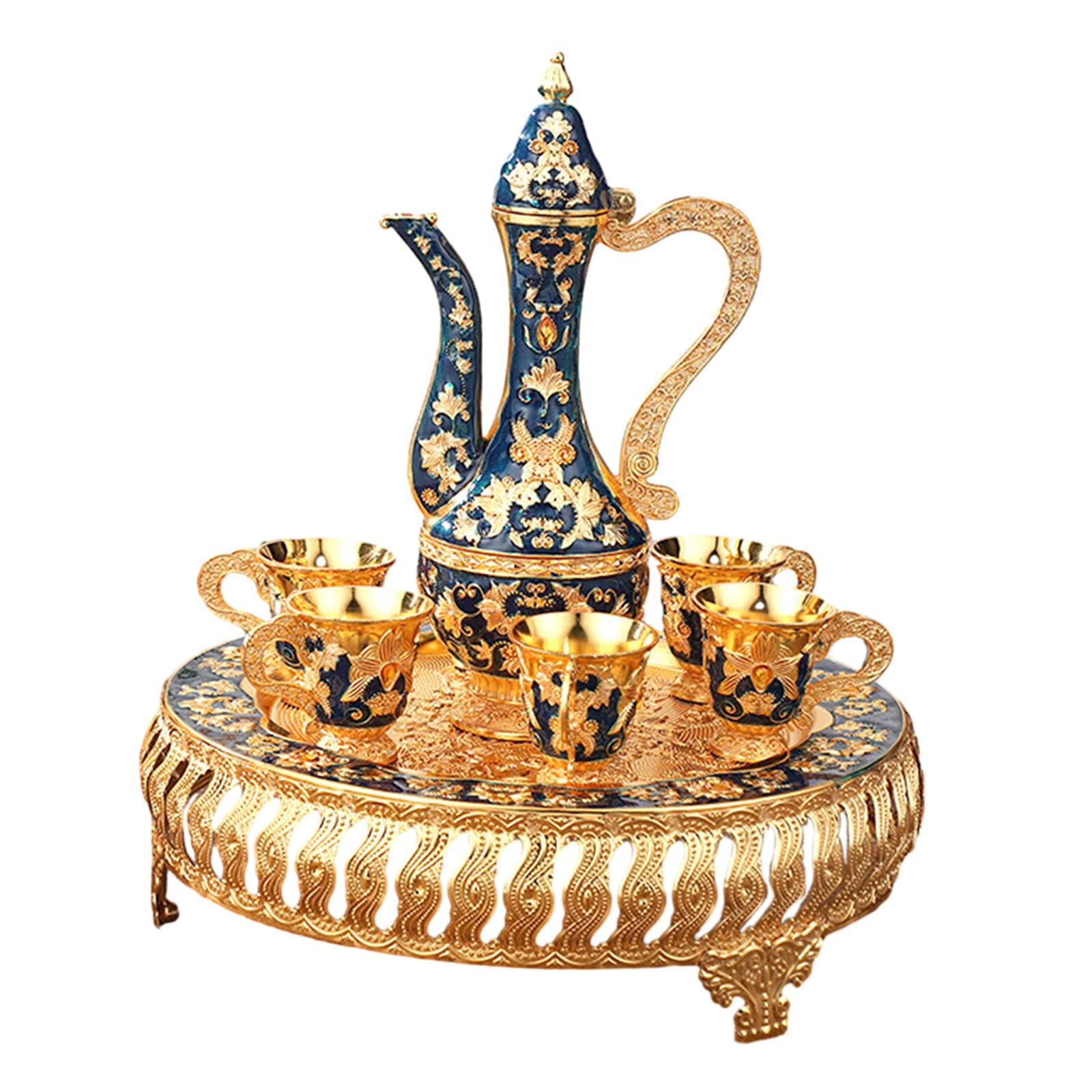 Bothyi - Juego De Té Juego De Servicio De Té De Lujo De 6 Tazas Para Mesa De Comedor Decoración Navideña Azul Y Dorado