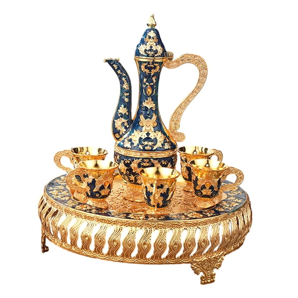 Juego De Té Juego De Servicio De Té De Lujo De 6 Tazas Para Mesa De Comedor Decoración Navideña Azul Y Dorado