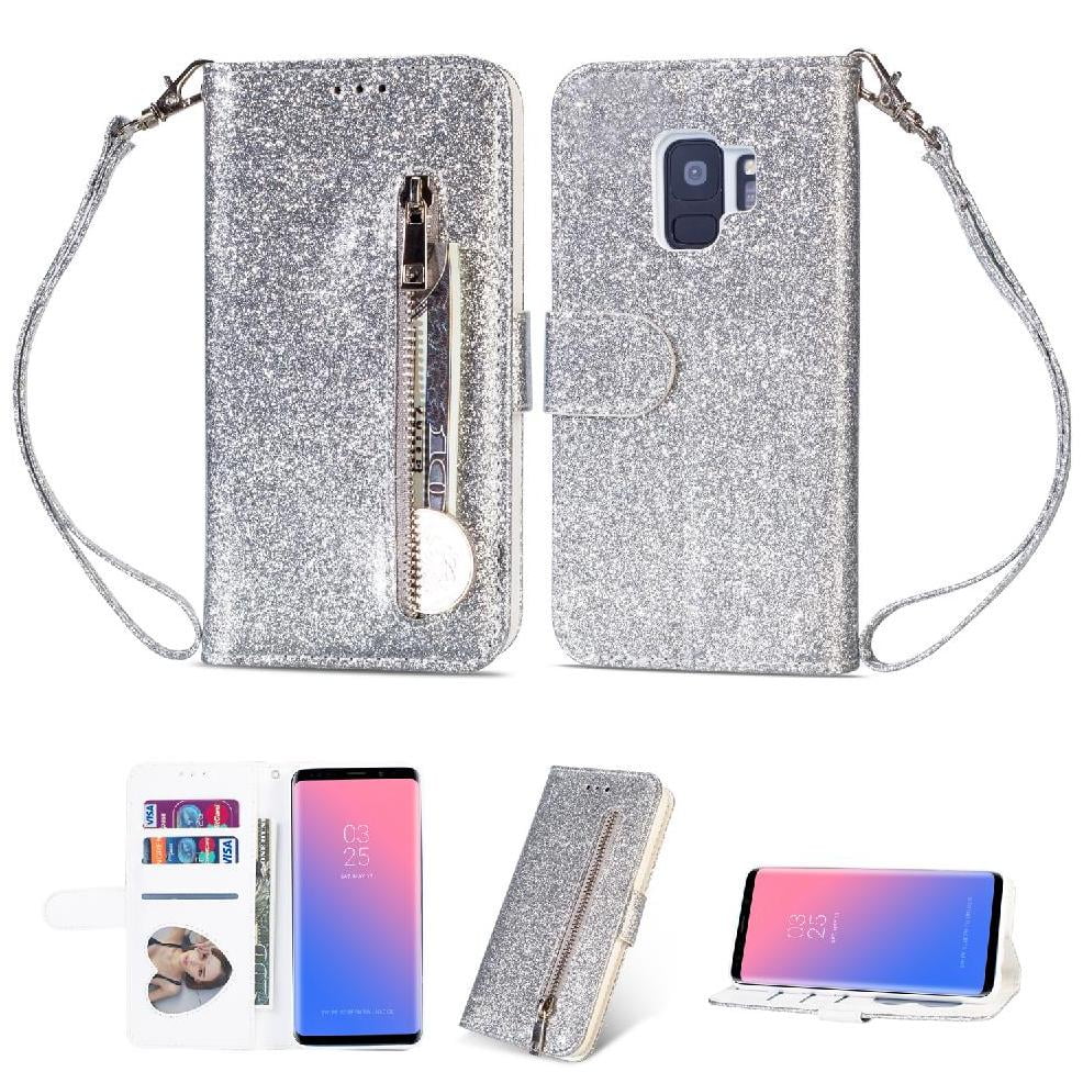 Funda Para Foxdock Elegante Funda Samsung Galaxy S9 Glitter Con Cremallera-ideal Para El Uso Diario