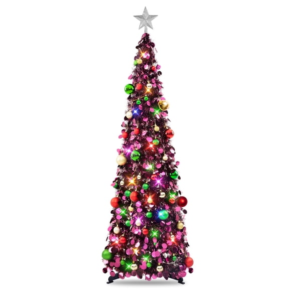 Árbol de Navidad N&T NIETING desplegable de 5 pies con luces y 30 bolas