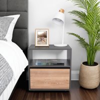 Tuhome - Velador 1 Puerta Galanto 52X50X40 Cm Plomo Y Lenno