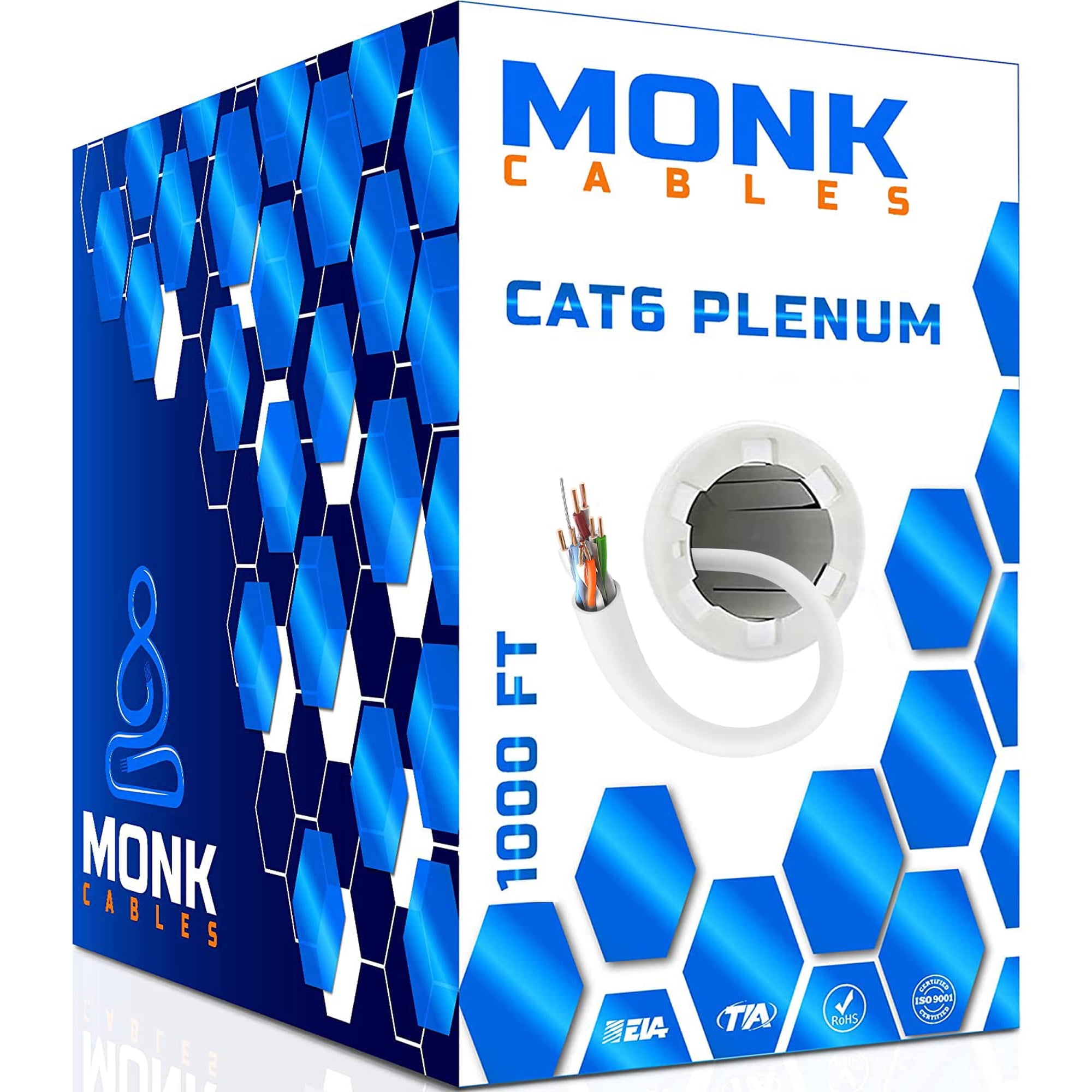 Monk Cables - Plenum Cable Cat6 1000 Pies Utp 23 Awg 550 Mhz Blanco