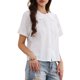 thumbnail image 4 of INSPIRE CHIC Camisas de Manga Corta para Mujeres Regreso a Clases Cuello Peter Pan con Volantes Blusa de Algodón Abotonada Tops Casual de Verano XL Blanco, 4 of 6