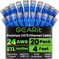 Cable De Conexión Ethernet Gearit Cat5E 1,2 M, Paquete De 20 Unidades, Azul