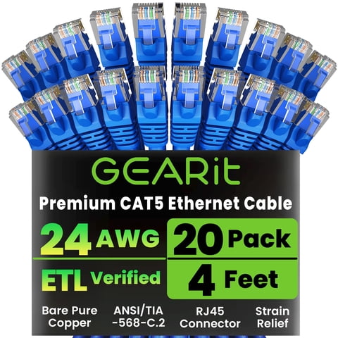 Cable De Conexión Ethernet Gearit Cat5E 1,2 M, Paquete De 20 Unidades, Azul