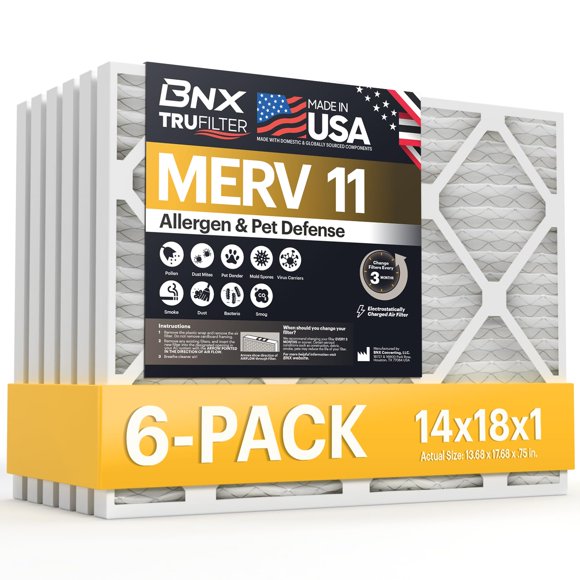 Filtro de aire BNX TruFilter 14x18x1 MERV 11 (paquete de 6) Allergen