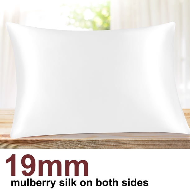 PiccoCasa 1 Pc Funda de Almohada de Seda de 19 Momme con Cremallera Oculta King Blanco Nieve 20" x 36"