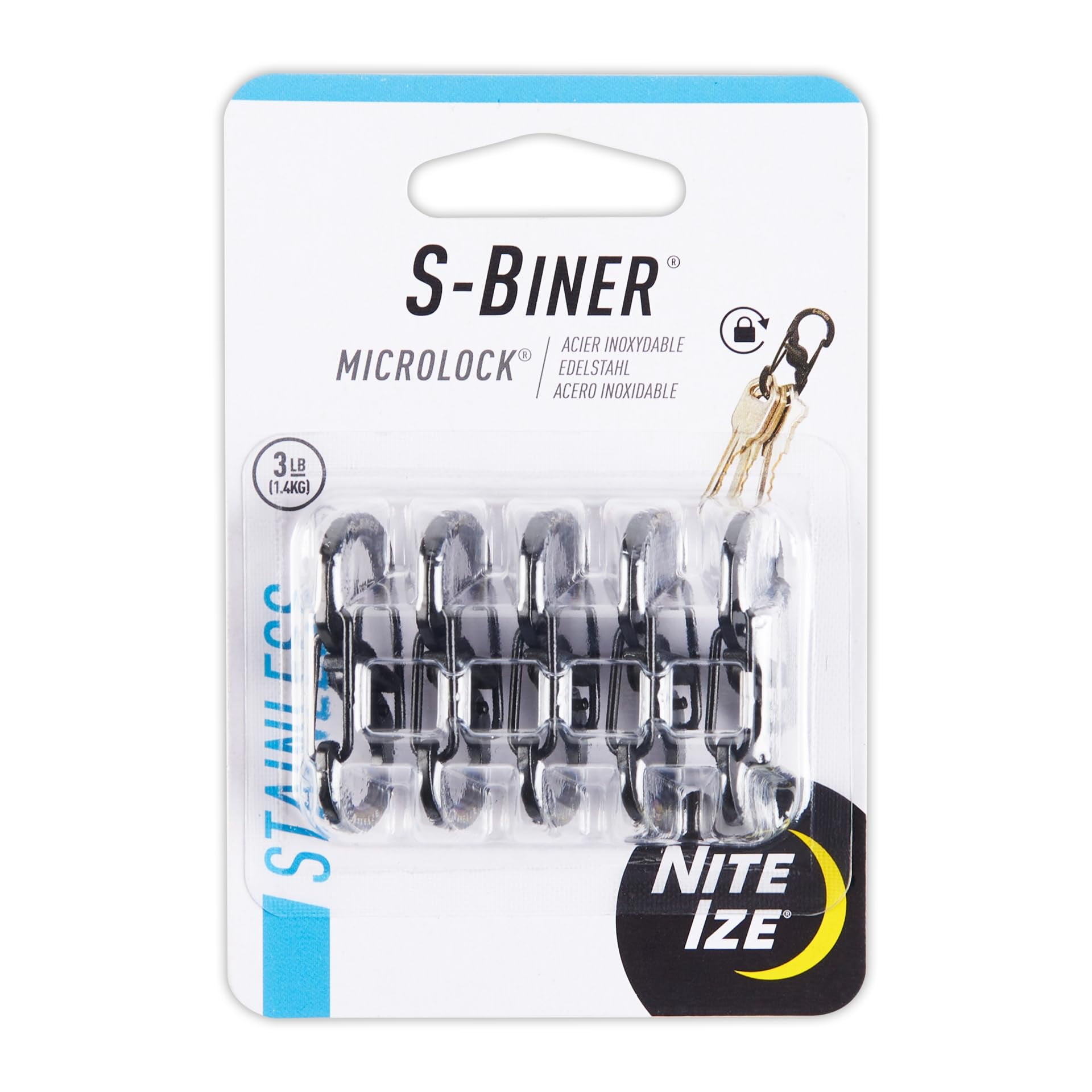 Mosquetón Nite Ize S-biner Microlock De Acero Inoxidable, Paquete De 5 Unidades