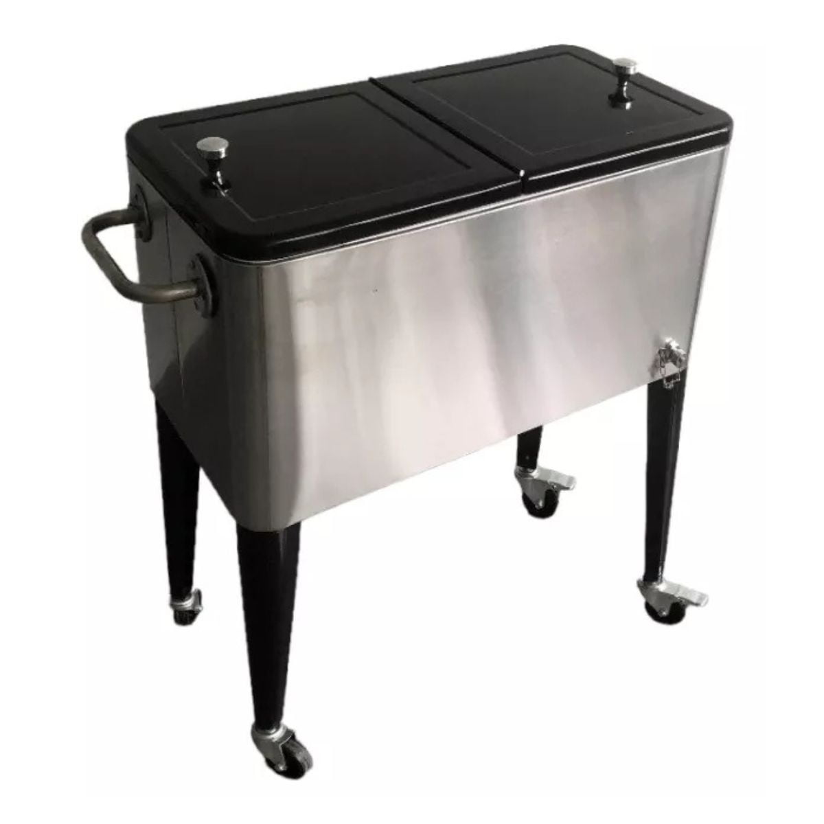 Tododescuento - Cooler Retro Metalico Acero Inoxidable Con Manilla Y Ruedas 60 Litros