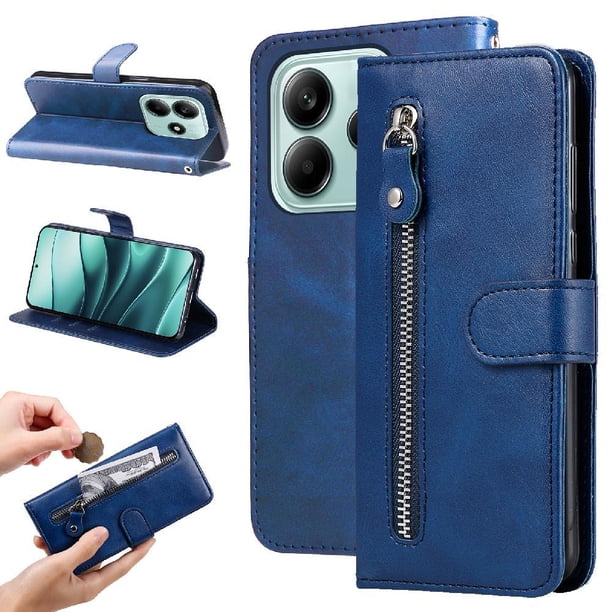 Funda con Cremallera para Xiaomi Poco M7 Pro 5G, Carcasa Cartera de Cuero PU con Soporte y Tarjetero