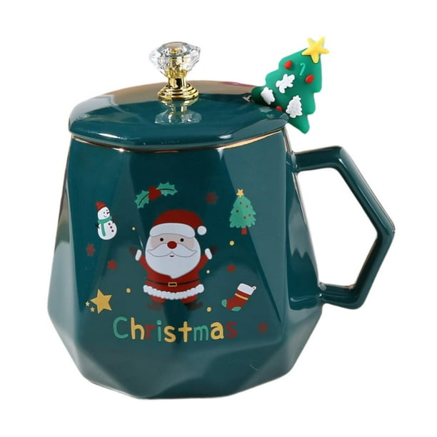 Taza de café navideña, taza de agua, taza para beber con asa, vajilla de cerámica, taza para café y leche, taza de Navidad para la mañana, para cocina verde