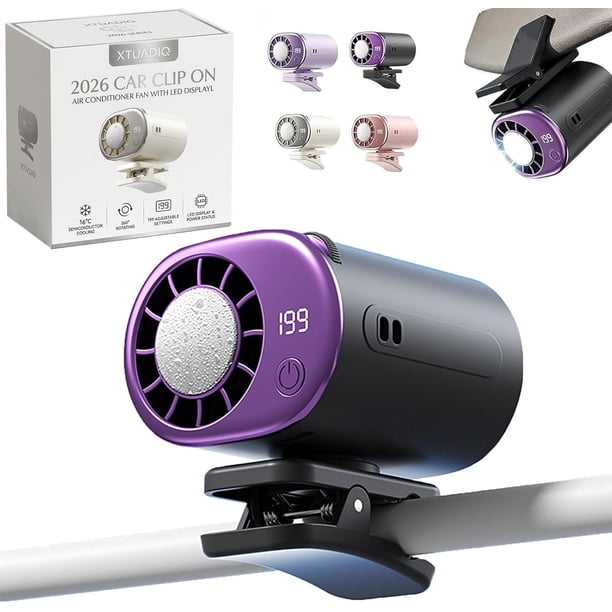 Ventilador clip coche pantalla LED 16°C semi enfriamiento USB recargable 360° 199 velocidades