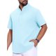 thumbnail image 4 of INSPIRE CHIC Regreso a Clases Camisa Henley para Hombre Cuello Mao Manga Corta Camisa de Lino 3XL Azul Claro, 4 of 5
