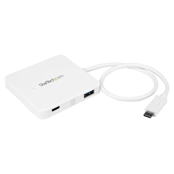 Hub USB C StarTech.com de 3 puertos USB-C a USB-A GbE RJ45 blanco