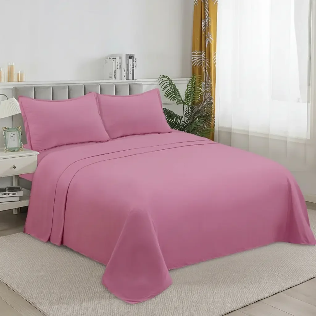 Casadeliacl - Sábanas W.m G Juego De 200 Hilos Para Colchón 2 Plazas Rosada Liso