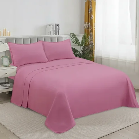 Casadeliacl - Sábanas W.M G Juego De 200 Hilos Para Colchón 2 Plazas Rosada Liso