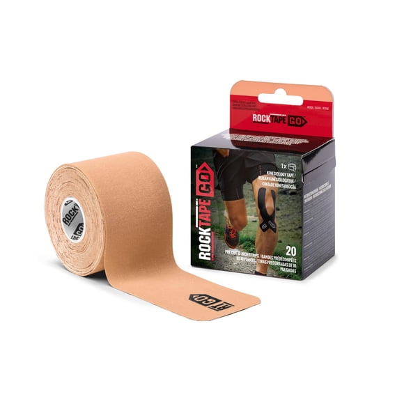 Cinta kinesiológica RockTape Go, extra adhesiva, precortada, color beige