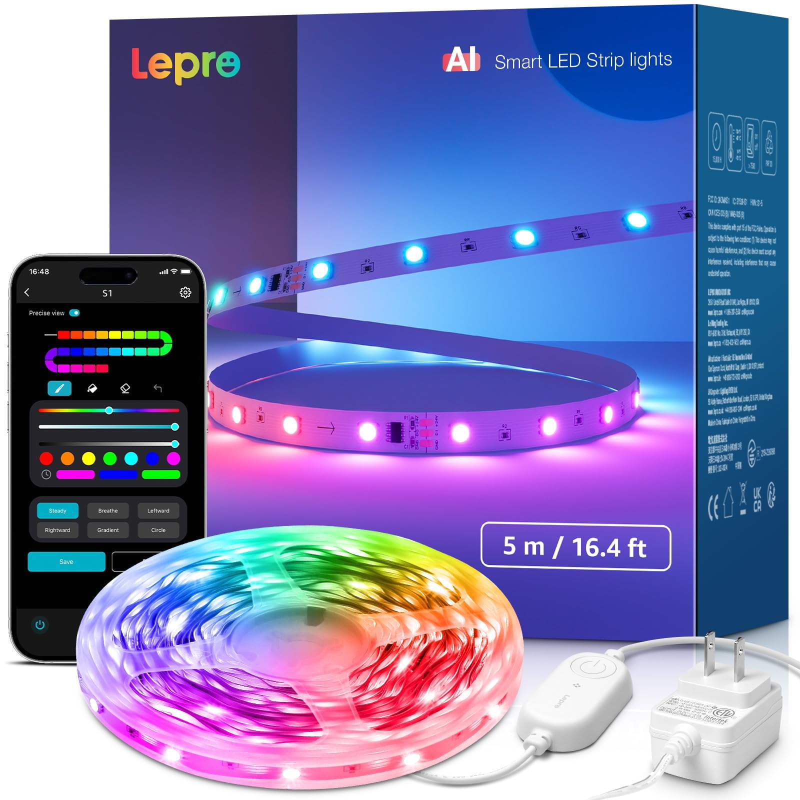 Tira De Luces Led Lepro S1 Ai Smart Rgb De 16.4 Pies Para Dormitorio