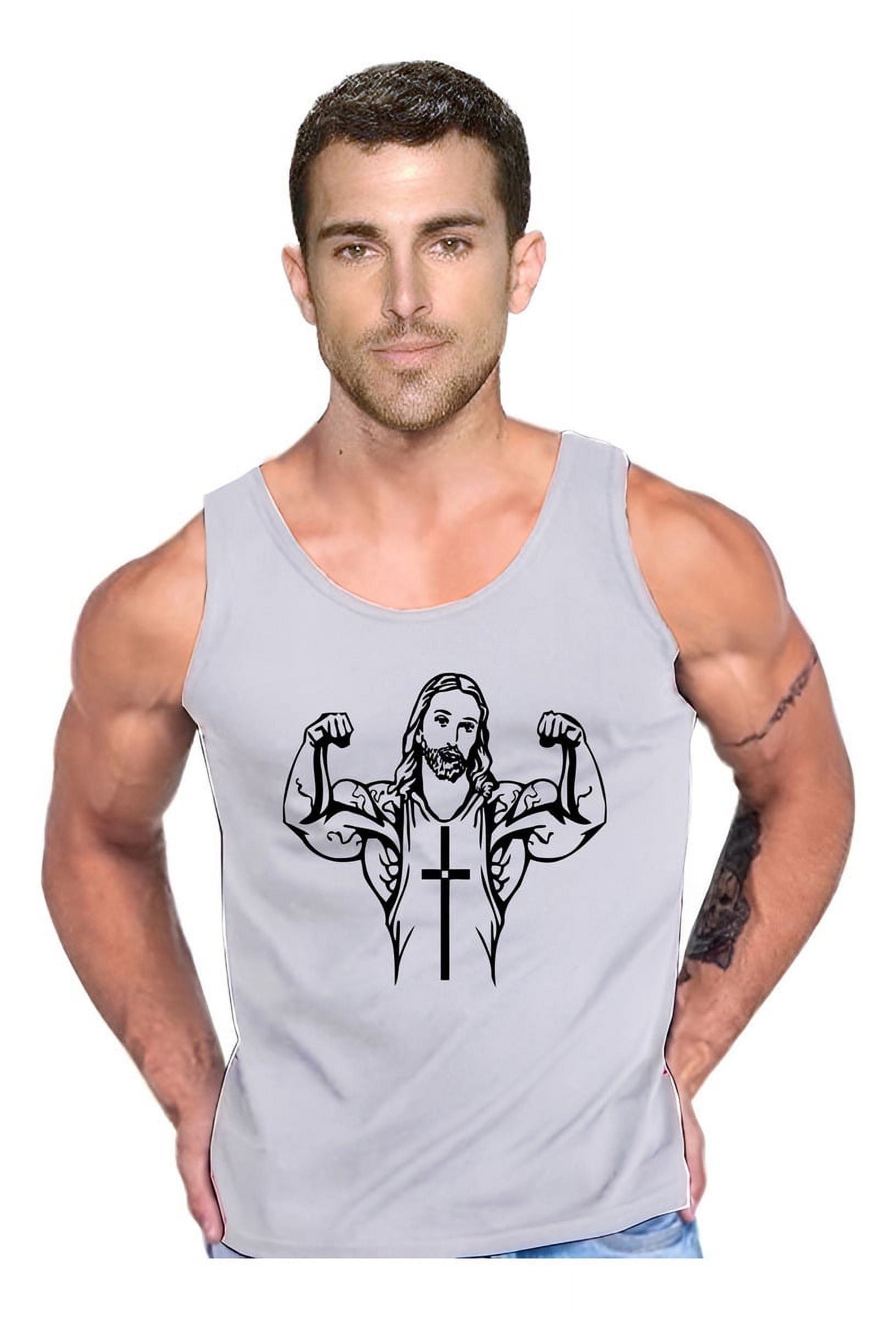 Persodesign - Polera Jesus Musculosa Tank Gym Pesas Crossfit Talla L Gris Hombre