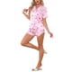 thumbnail image 4 of INSPIRE CHIC Pijama de Mujer con Estampado de Manga Corta, Suave, con Botones, Cuello en V, Conjunto de Pantalones Cortos para Primavera Verano, Talla Extra Grande, Rayas de Corazón, 4 of 6