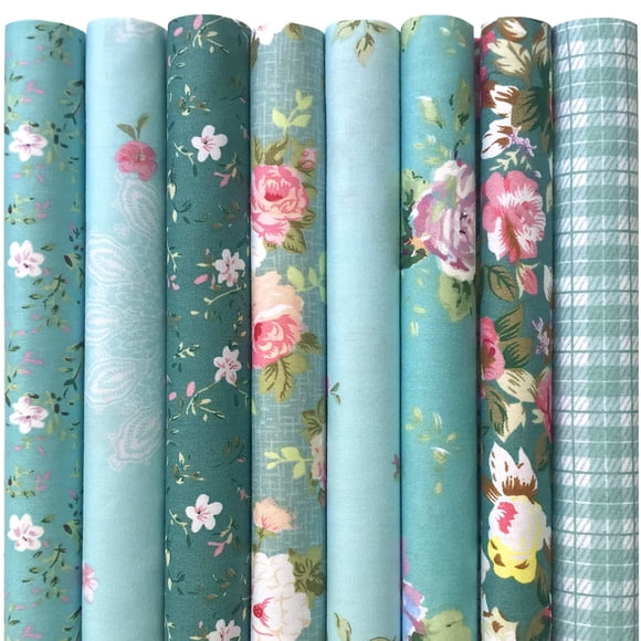 Tela Mililanyo con estampado floral verde y rosa en cuartos gruesos, 8 unidades, 46 x 56 cm
