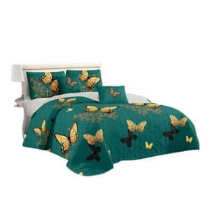 Genérico - Cubrecama Quilt Verano 1.5 Plazas - Verde Mariposa Kfl090