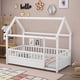 thumbnail image 3 of Twin Size Floor Wooden Bed with House Roof Frame, Fence Guardrails,White, 3 of 3